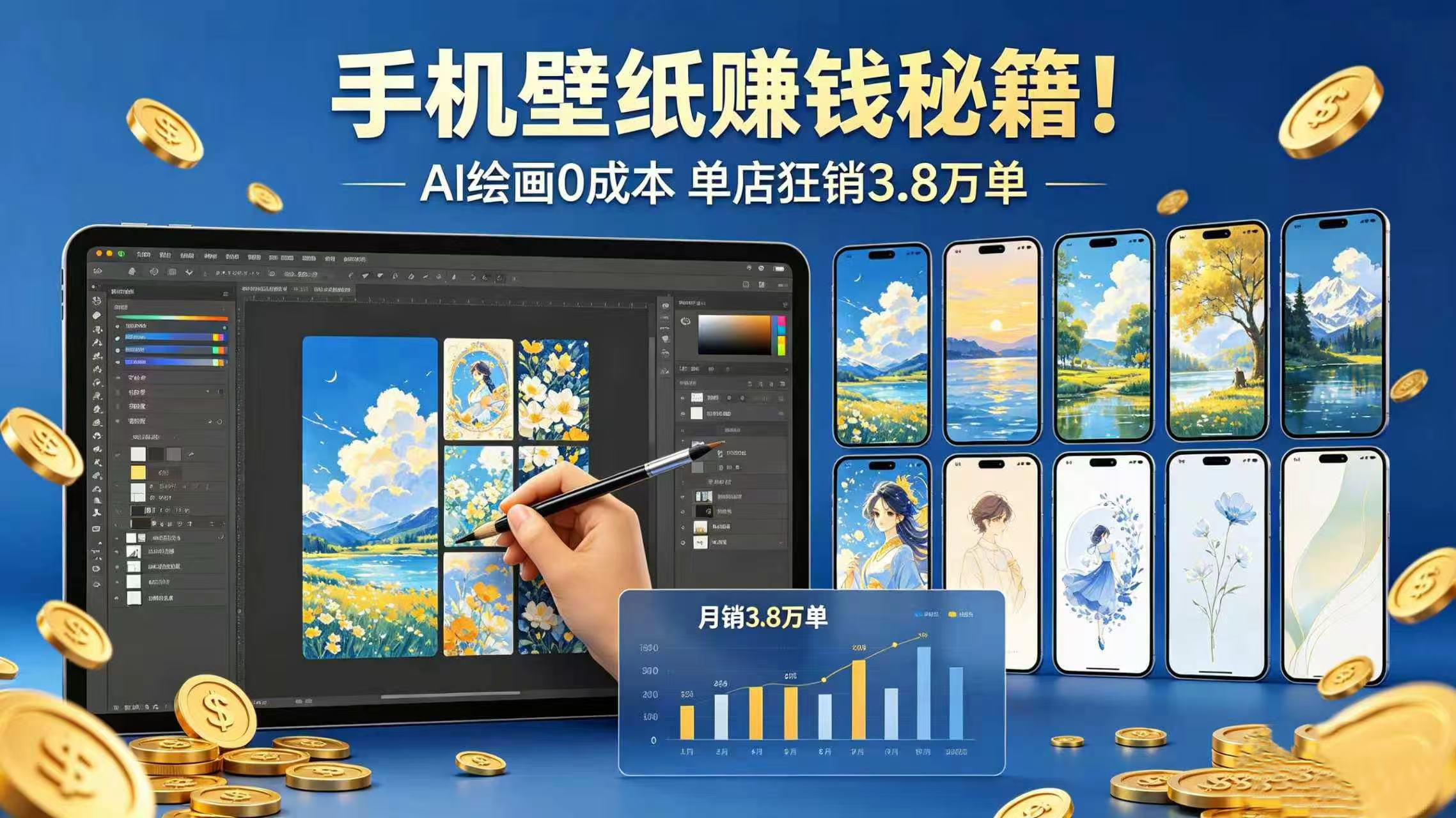 手机壁纸赚钱秘籍！AI 绘画 0 成本 单店狂销 3.8 万单网赚项目-副业赚钱-互联网创业-资源整合众享汇研习社