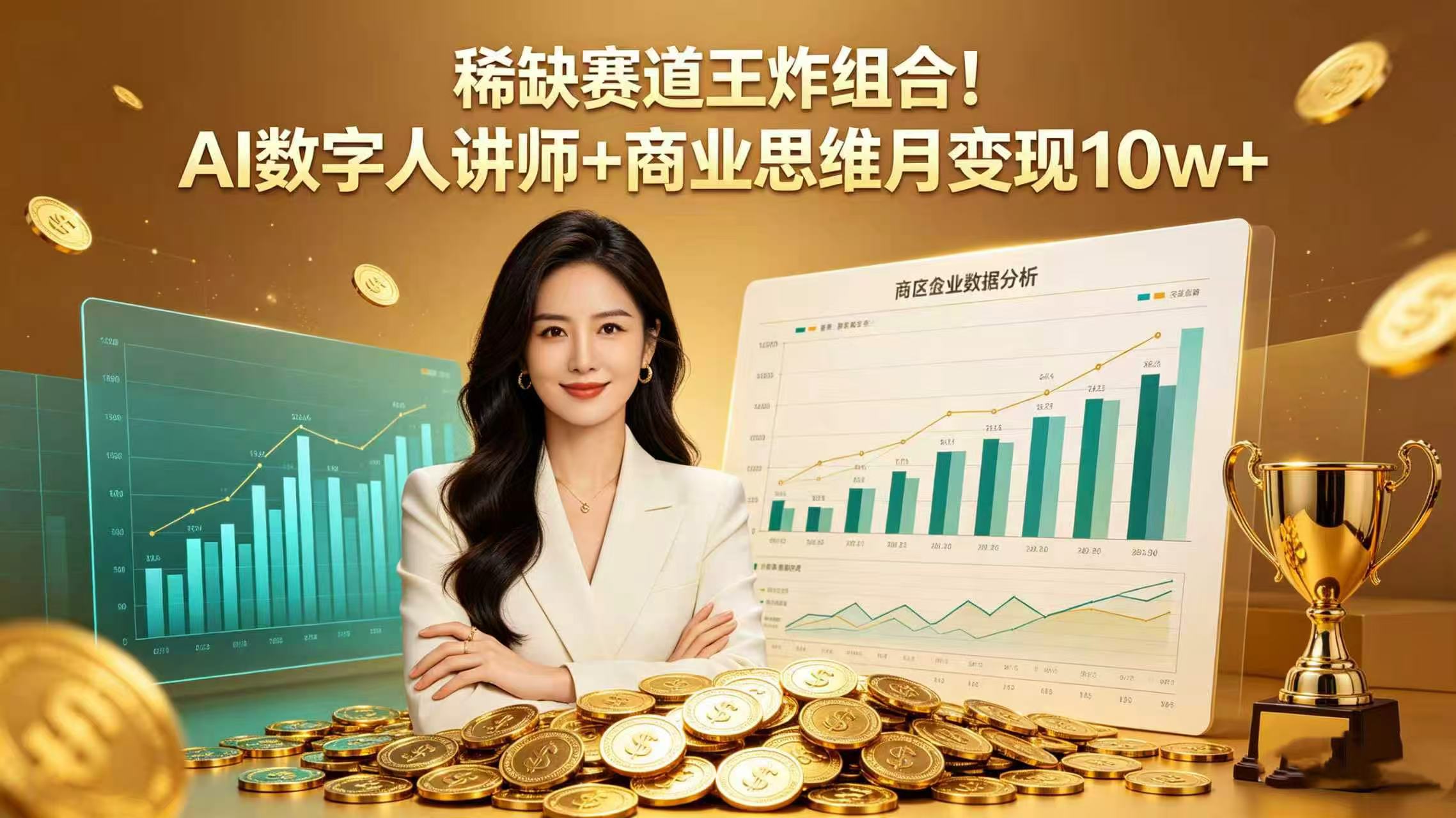 稀缺赛道王炸组合！AI 数字人讲师 + 商业思维 月变现 10w+网赚项目-副业赚钱-互联网创业-资源整合众享汇研习社